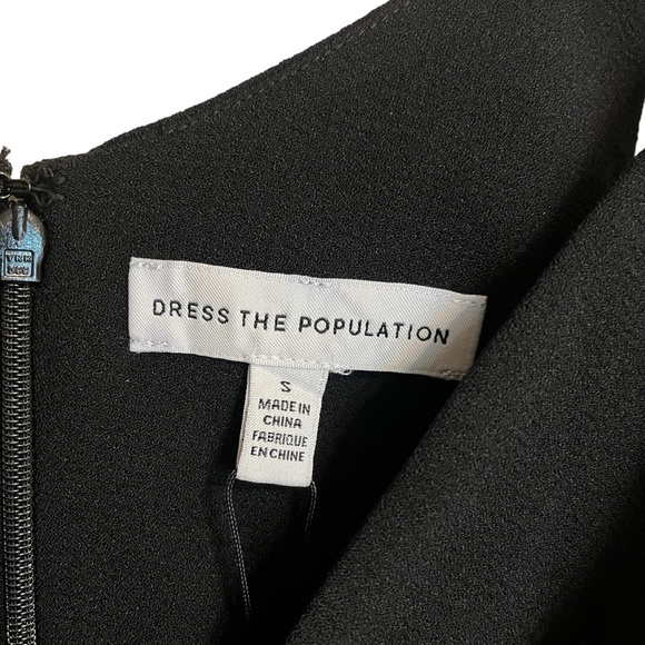 DRESS THE POPULATION Women’s Black Plunging Sleeveless Fitted Midi Sheath Size S - Picture 3 of 5